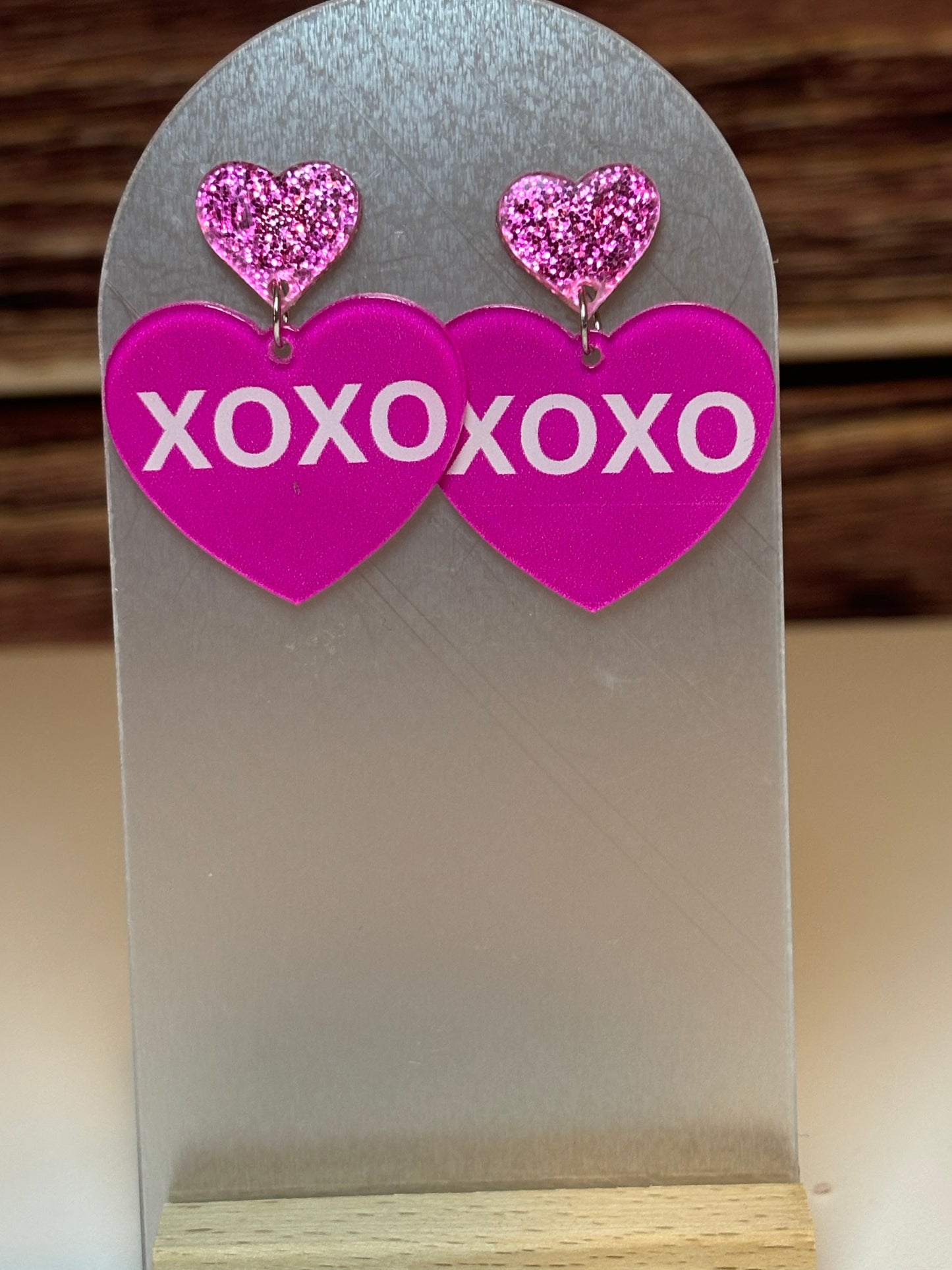 XOXO Pink Heart Dangle Earrings