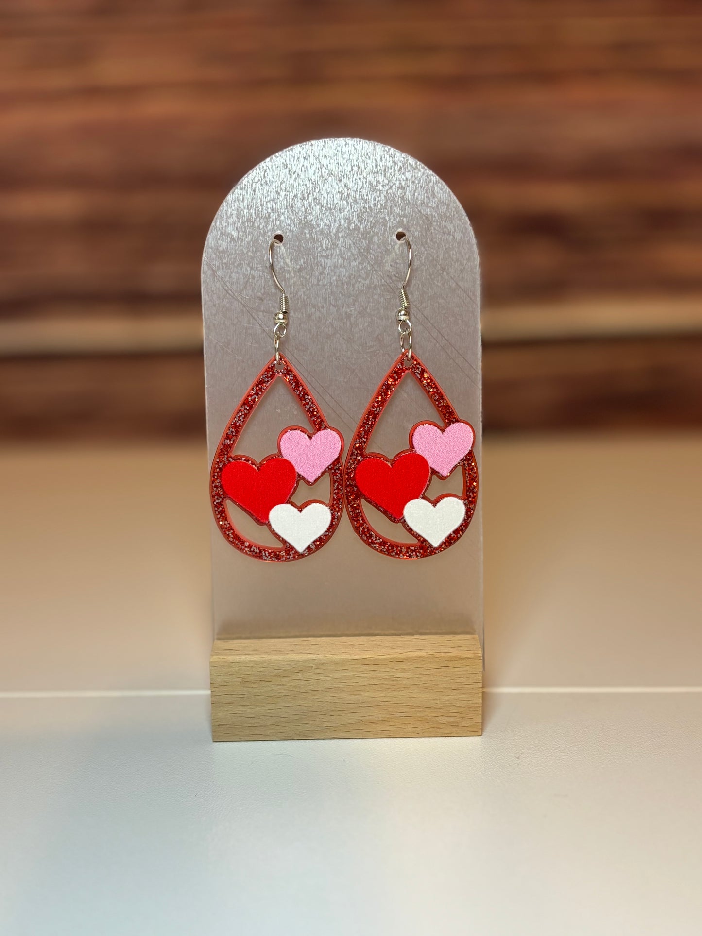 ❤️ Glitter Heart Teardrop Earrings – Red & Pink
