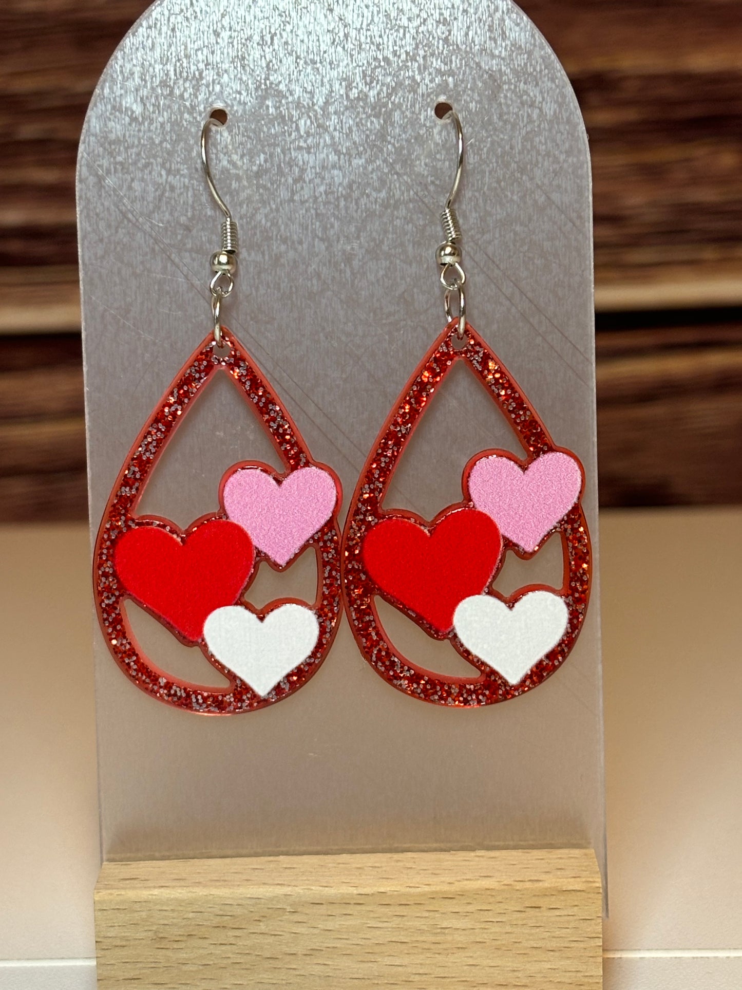 ❤️ Glitter Heart Teardrop Earrings – Red & Pink