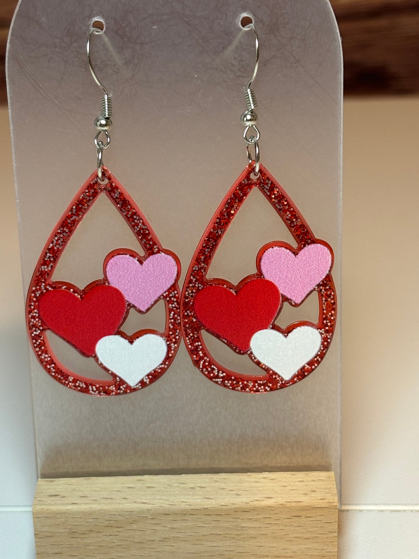 ❤️ Glitter Heart Teardrop Earrings – Red & Pink