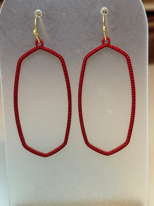 Red Textured Open Oval Dangle Earrings