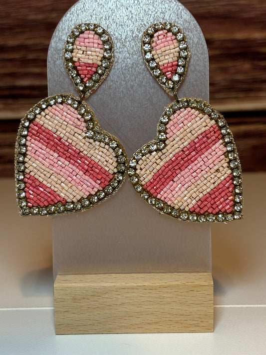 Blush Heart Beaded Drop Earrings