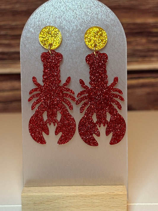 🦞 Red Glitter Crawfish Earrings