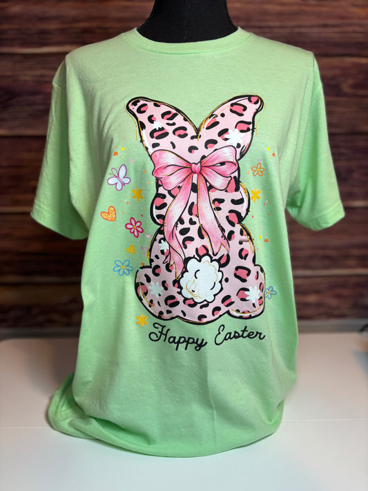 Pink Leopard Bunny “Happy Easter” Graphic Tee