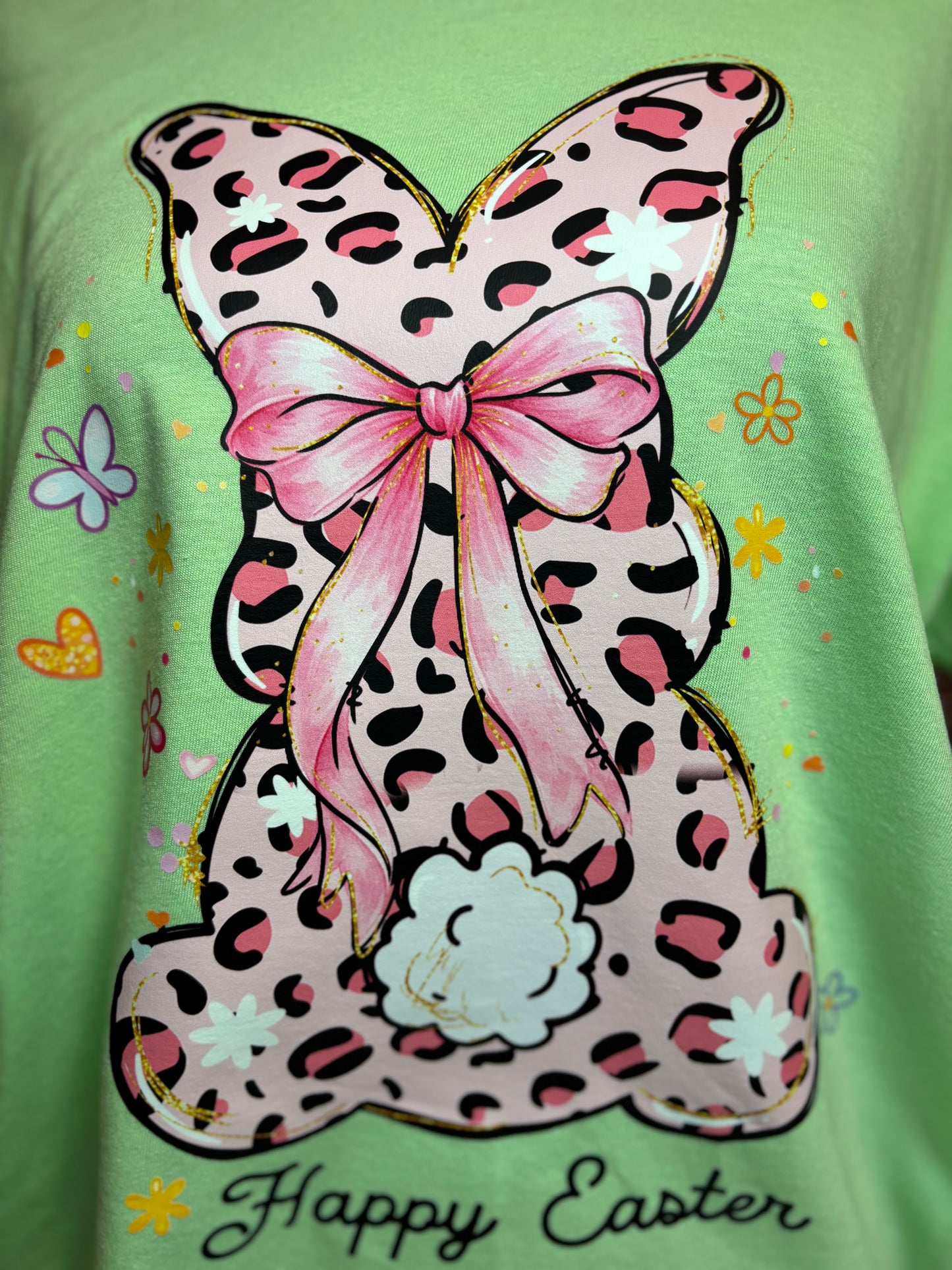 Pink Leopard Bunny “Happy Easter” Graphic Tee
