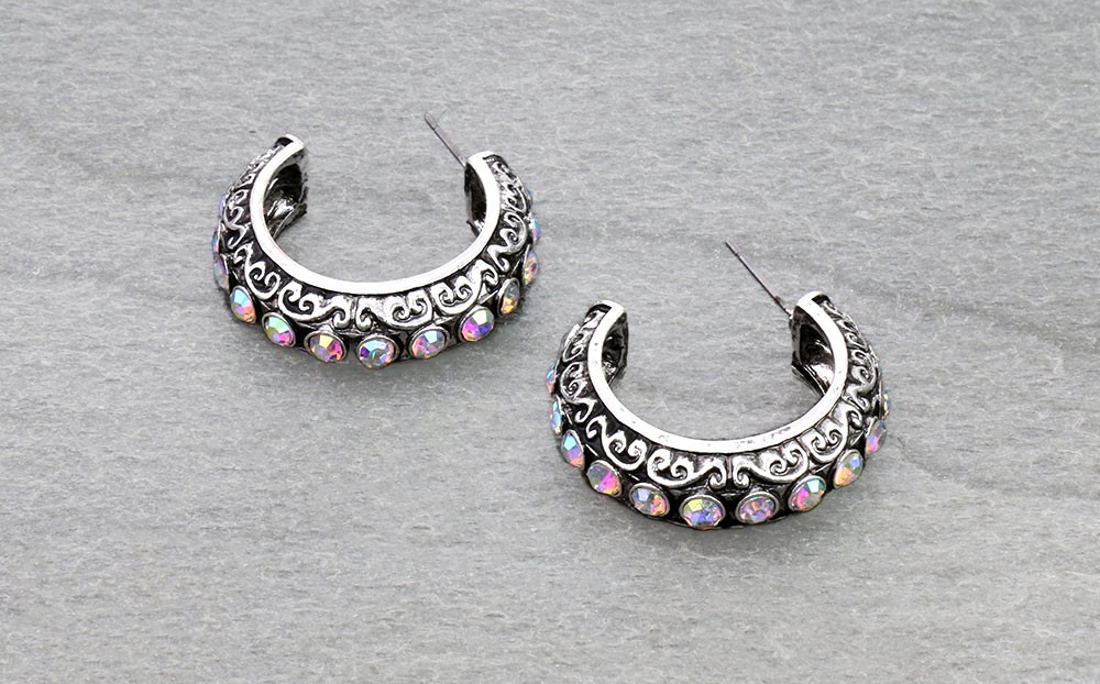 Western Filigree with Stone Hoop Earrings