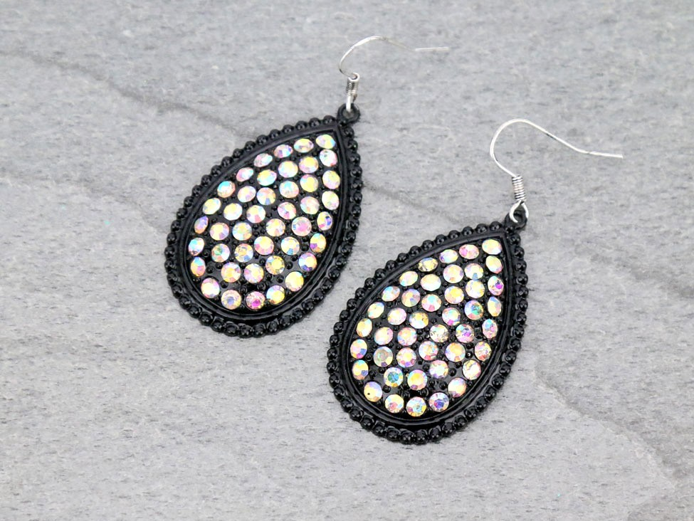 Black AB Teardrop Dangle Earrings