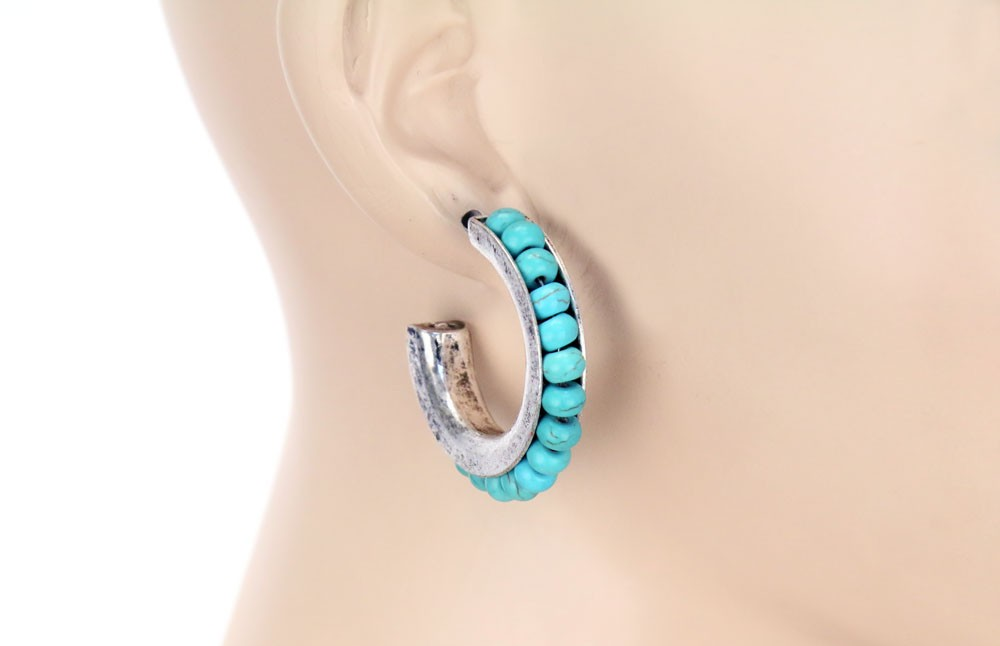 Turquoise Bead Hoop Earrings