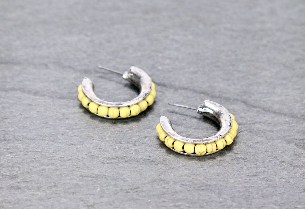 Yellow Round Bead Hoop Earrings